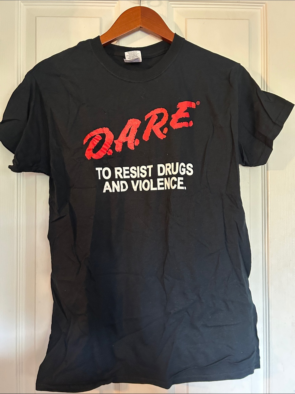 Gildan Black Tee with Red and White D.A.R.E. Logo